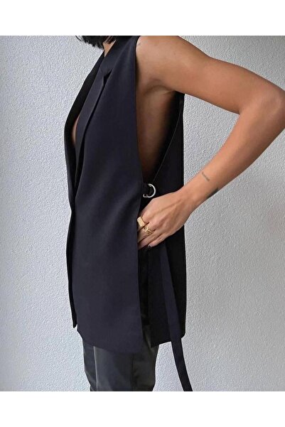 bymaestro woman Dámská vesta s bočním rozparkem a sponou v černé barvě