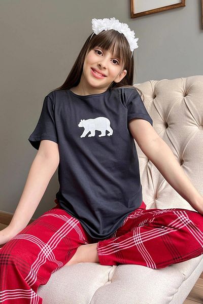 Pijamaevi Navy Blue Bear Krátký rukáv Mother Daughter Family Pyžamo Kids Set