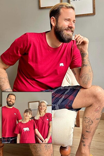 Pijamaevi Pijamale Dear Family cu pantaloni scurți de urs burgundy - Set bărbați