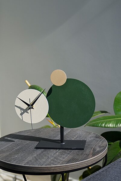Muyika Design Analog Muyika Pavimento Metal Masa Saati Yeşil-krem-s.kahve 26x...