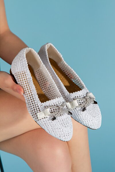 bakka shoes Ψάθινες μπαλαρίνες από λευκή πέτρα