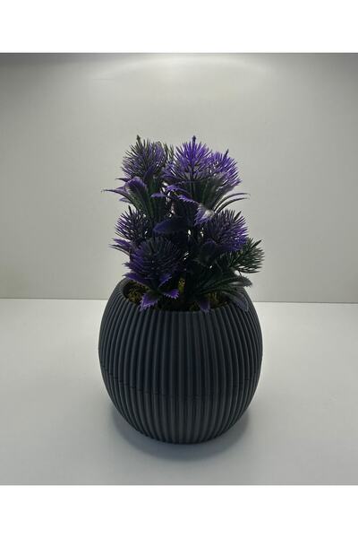 BYSHOME زهرة صناعية أرجوانية إبرة صنوبر في وعاء رمادي ديكور طاولة المطبخ والح...