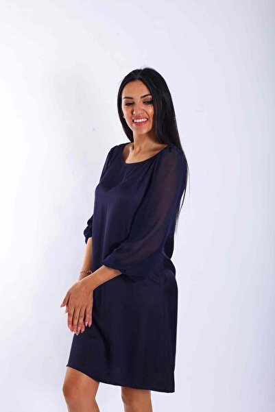 Blues Outlet فستان نسائي شفاف بأكمام بلونين - أزرق داكن