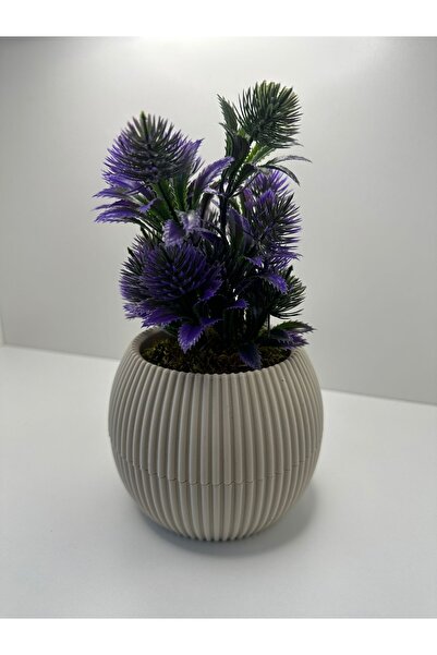 BYSHOME Bej Saksıda Yapay Çiçek Mor Iğneli Çam Demeti Dekoratif Mutfak Banyo ...