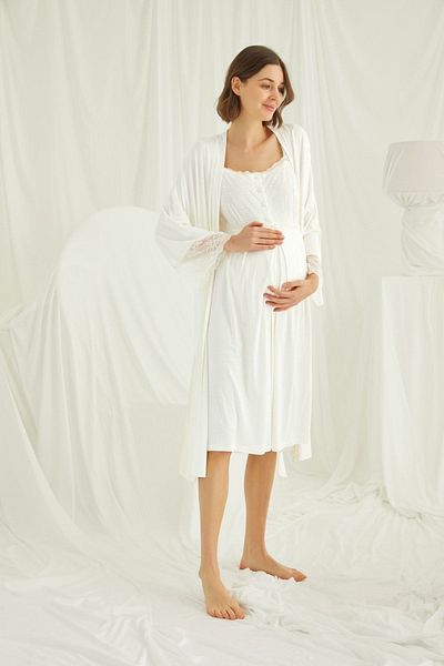 MONAMİSE Lace Front Buttoned Maternity Dressing Gown Set 18202