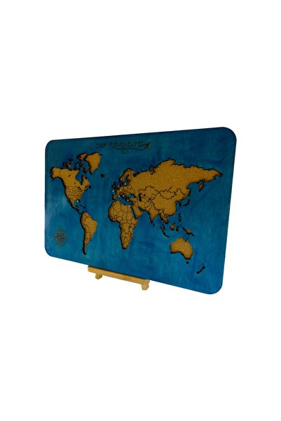 MapofX Masaüstü Dünya Haritası, Mantar Ve Ahşap Harita 30 Adet Pin Hediyeli 30x20 Cm - Hediye Fikirleri