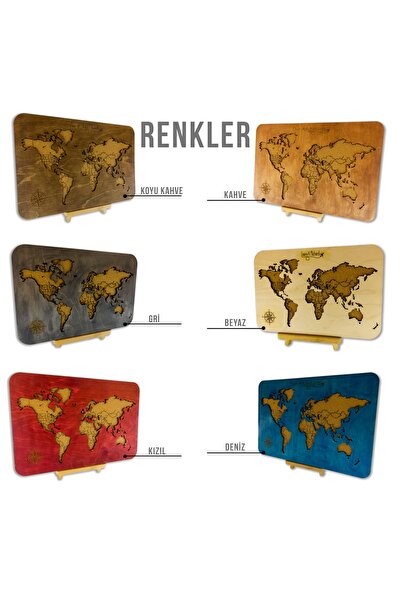 MapofX Masaüstü Dünya Haritası, Mantar Ve Ahşap Harita 30 Adet Pin Hediyeli 30x20 Cm - Hediye Fikirleri