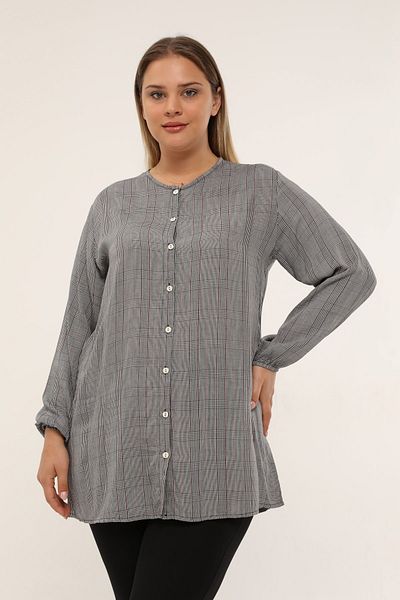 NEW WORLD Plus Size Women's Shirt.. Gray Checked Pattern