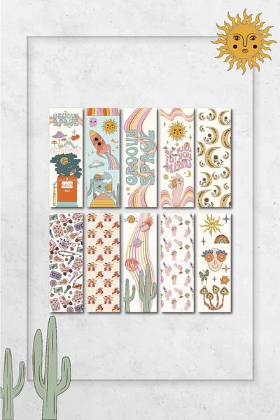 Paytak Moda Groovy Nostalgia 70' 80' Mixed Design 10 Pieces Bookmarks Set Pytkayrac59
