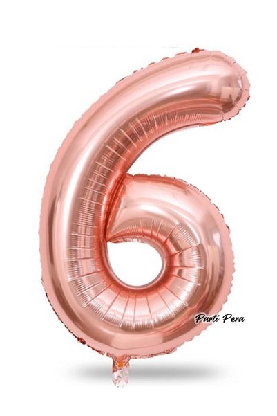 parti pera 6 Yaş Rakam Folyo Balon 100 Cm , 40 Inç Rose Gold Renk