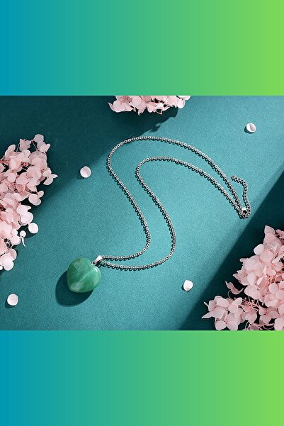 NBS Beautiful Naturel Stones Aventurin Doğal Taş Kalp Kolye ( Şans , Bolluk ,bereket )