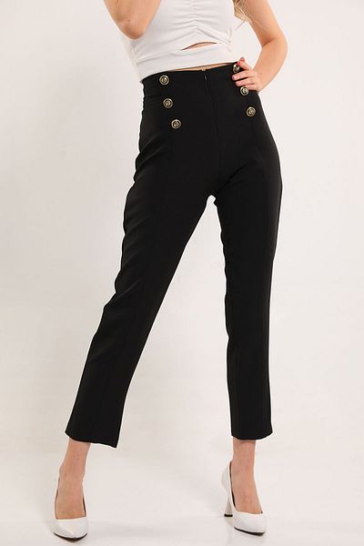 GÜLSELİ Black Women's Grassy Button Detailed Trousers
