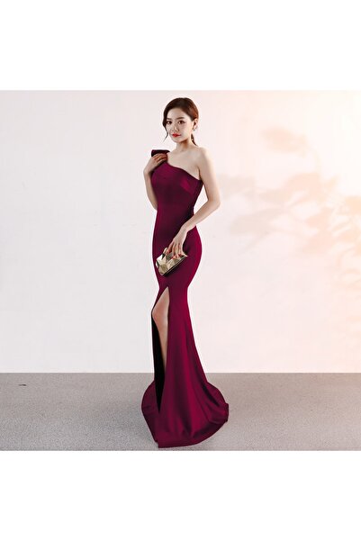 Styling Park Tek Omuz Detaylı Uzun Abiye Elbise