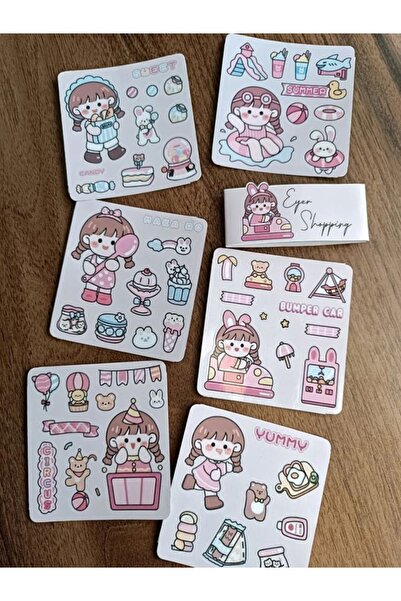 EyER Shoping Kawaii Kız Sticker Set Pembe