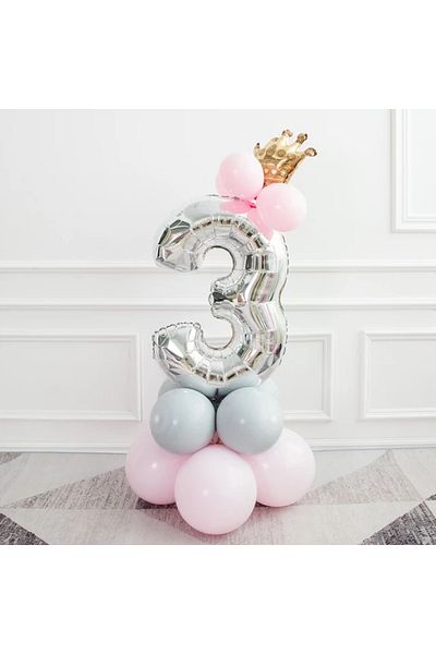 Party City 3 Number Foil Silver Large Size Foil Balloon with King Crown Birthday Set 3 Year Old Balloon