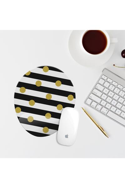 Özer Store Mouse Pad oval cu dungi alb-negru cu suport pentru încheietura mâinii