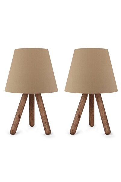 Art&Gift North Home Ahşap Ayaklı Abajur Kumaş Başlık 2 ' Li