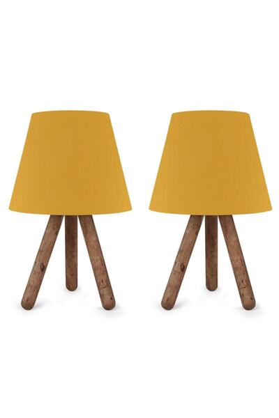 Art&Gift North Home Ahşap Ayaklı Abajur Kumaş Başlık 2 ' Li
