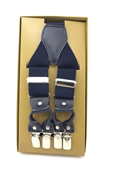 Elegans Giyim Aksesuar Lacivert 6 Klipsli Özel Salopet Pantolon Askısı