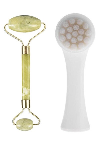 Buffer Çift Taraflı Cilt Temizleme Fırçası Ve Yeşim Taşı Çift Taraflı Cilt Masaj Aleti Set