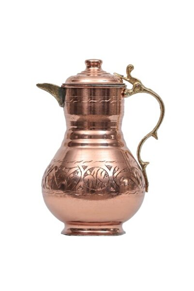 HASBEDESTEN Kapaklı Antep Işi Parlak Motifli Bakır Sürahi Maşraba