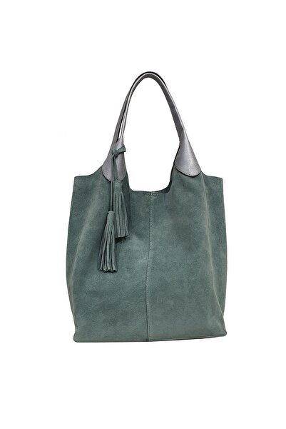 Ysmn Дамска чанта през рамо от естествена кожа в цвят маслинено зелено - с ре...