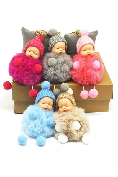 RoseRoi Sleeping Baby Pompom Bag Car Accessory Keychain 1 Piece