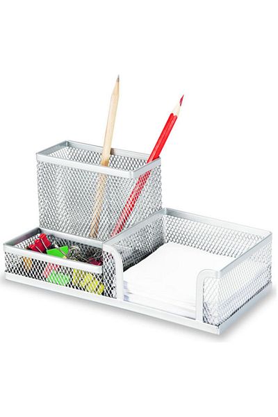 Gıpta Μεταλλικό Σετ Τραπέζι Organizer 3 θέσεων (Σετ Σημειωματάριο Επιτραπέζιας θήκης για στυλό) Ασημί F0071