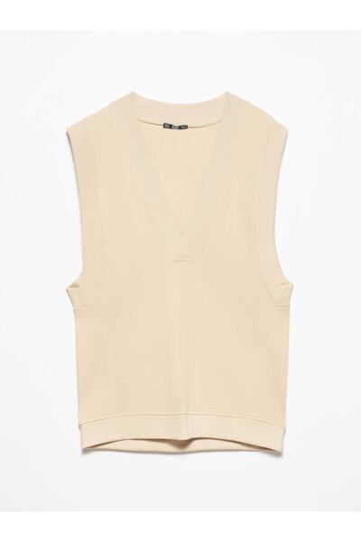 Dilvin Women's Beige V-Neck Sweater