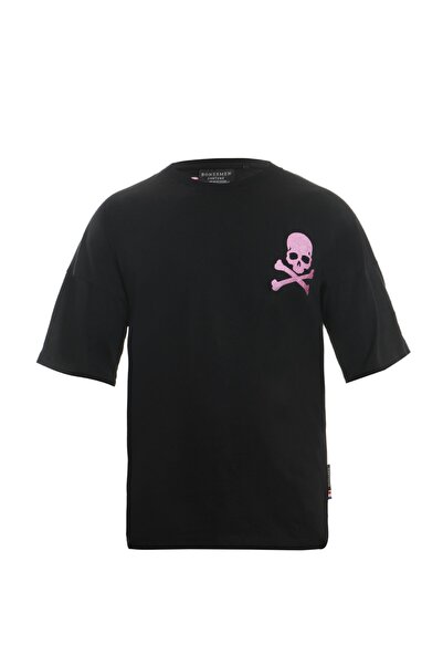 BONESMEN Erkek Siyah Yuvarlak Yaka Oversize T-shirt