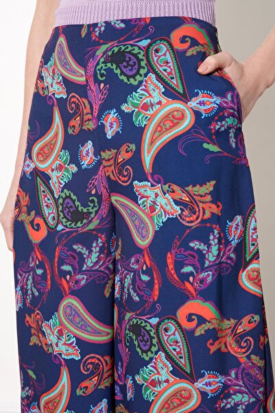 Trendyol Collection Sötétkék mintás széles szárú szőtt nadrág TWOSS19EH0137