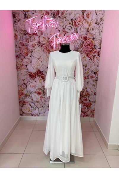 Bİ DÜNYA GELİNLİK & ABİYE Uzun Tesettür Ekru Abiye