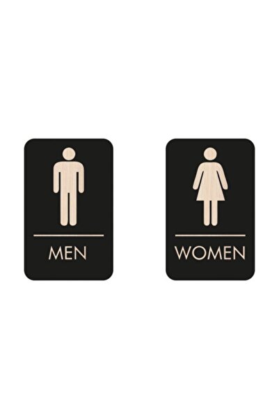 Erkek-Kadın Wc Yönlendirme Yazısı Siyah Ahşap 8x13 cm 2 Adet