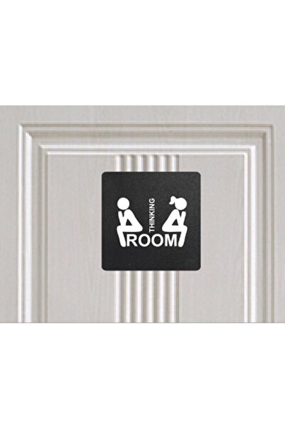 Miana Lazer Ahşap Thinking Room Tabela, Esprili Wc Yazısı Kapı Üzeri Tabela Düşünen Kadın Erkek Silüeti 18x18cm
