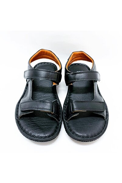 Çelik Men's Black Genuine Leather Sandals