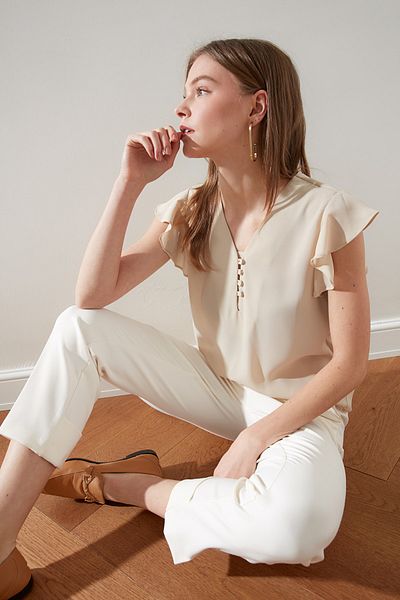 Trendyol Collection Λεπτομερής πέτρινη μπλούζα με ημιδιαφανή ύφανση TWOSS20BZ0894