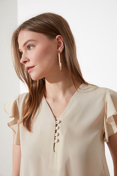 Trendyol Collection Λεπτομερής πέτρινη μπλούζα με ημιδιαφανή ύφανση TWOSS20BZ0894