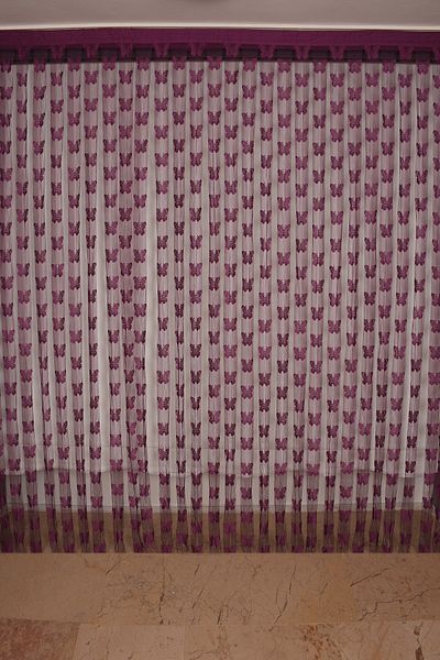AKÇA TEKSTİL Butterfly Model Purple Color Rope Curtain Ready-made Buttons Sewn Rope Curtain 300*280 Cm