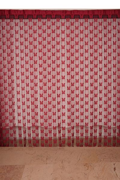 AKÇA TEKSTİL Butterfly Model Burgundy Color Rope Curtain Ready-made Buttons Sewn Rope Curtain 300*280 Cm