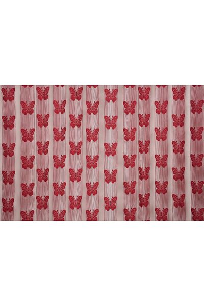 AKÇA TEKSTİL Butterfly Model Burgundy Color Rope Curtain Ready-made Buttons Sewn Rope Curtain 300*280 Cm
