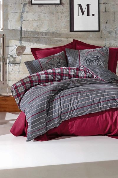 Cotton Box Jonas - Claret Red Masculine Double Duvet Cover Set