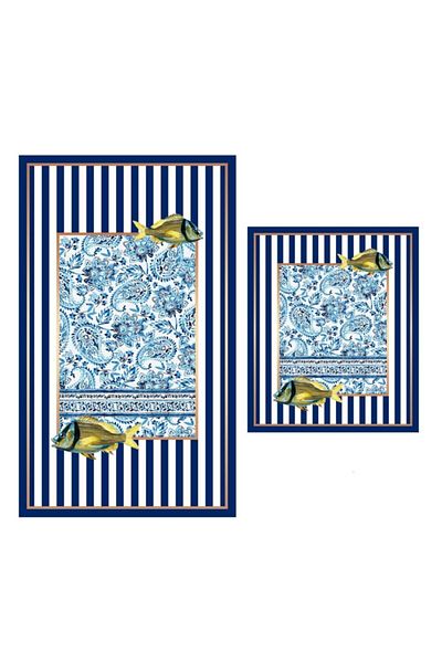 Bayev Navy Blue White Motif Patterned Sailor Boat Σετ Χαλάκι Μπάνιου Σετ Τουαλέτας 2 τεμαχίων 19 1458