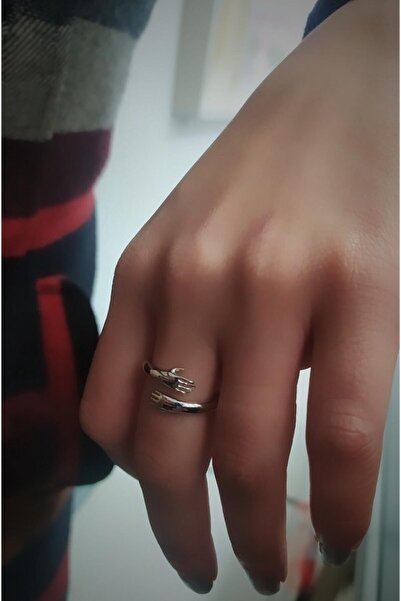 Erer Gümüş Gümüş birbirine sarılan el sevgi aşk yüzüğü