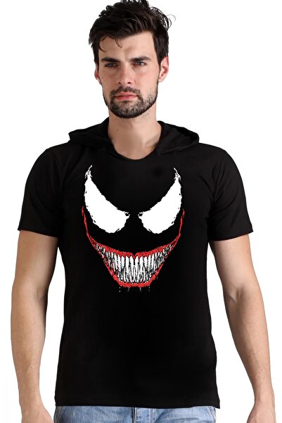 ROCKANDROLL Tricou cu mânecă scurtă cu glugă cu dinți de crocodil negru pentr...