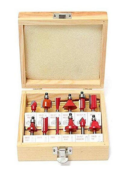 ÖZGÜNTİC. Freze Seti 12 Parça Ahşap Kutulu Özel Alışımlı Titanium Yüksek Kali...