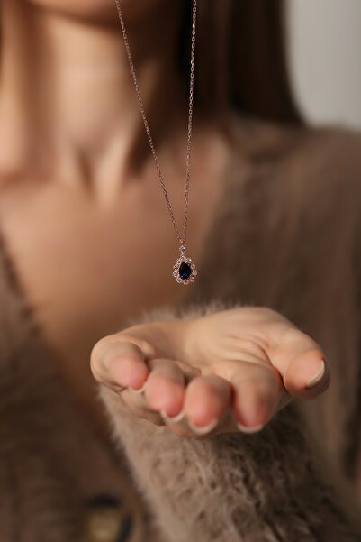 Forenza 925 Ayar Gümüş Rose Damla Safir Taşlı Kolye