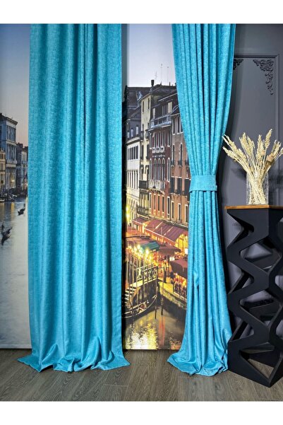 rendecioğlutekstil Fon Perde Jakar Soft 1 Takım 2 Adet 140*270 Turkuaz