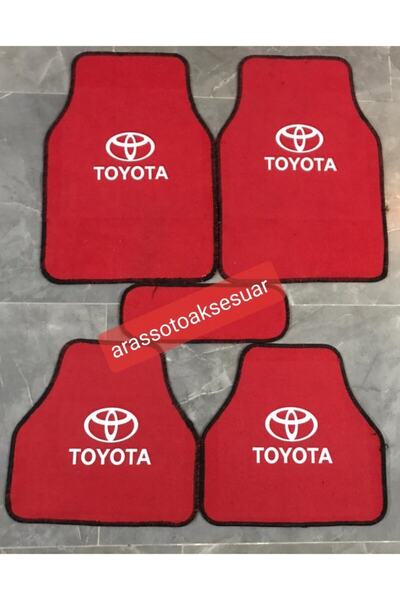 Universal Toyota Corolla Logolu Kırmızı Halı Paspas Çift Kat
