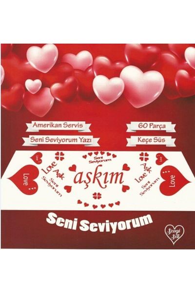 Parti Furyası Romantic Table Decoration Red Felt Set 2 Person Felt Set Love Set