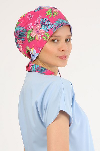 Owlet Medikal Tropical Patterned Pink Surgical Hijab Bonnet